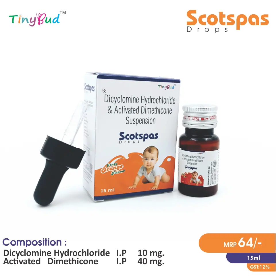 Dicyclomine (10mg) + Simethicone (40mg) Scotspas Drop at best price in PCD Pharma Franchise for gastrointestinal disorders.